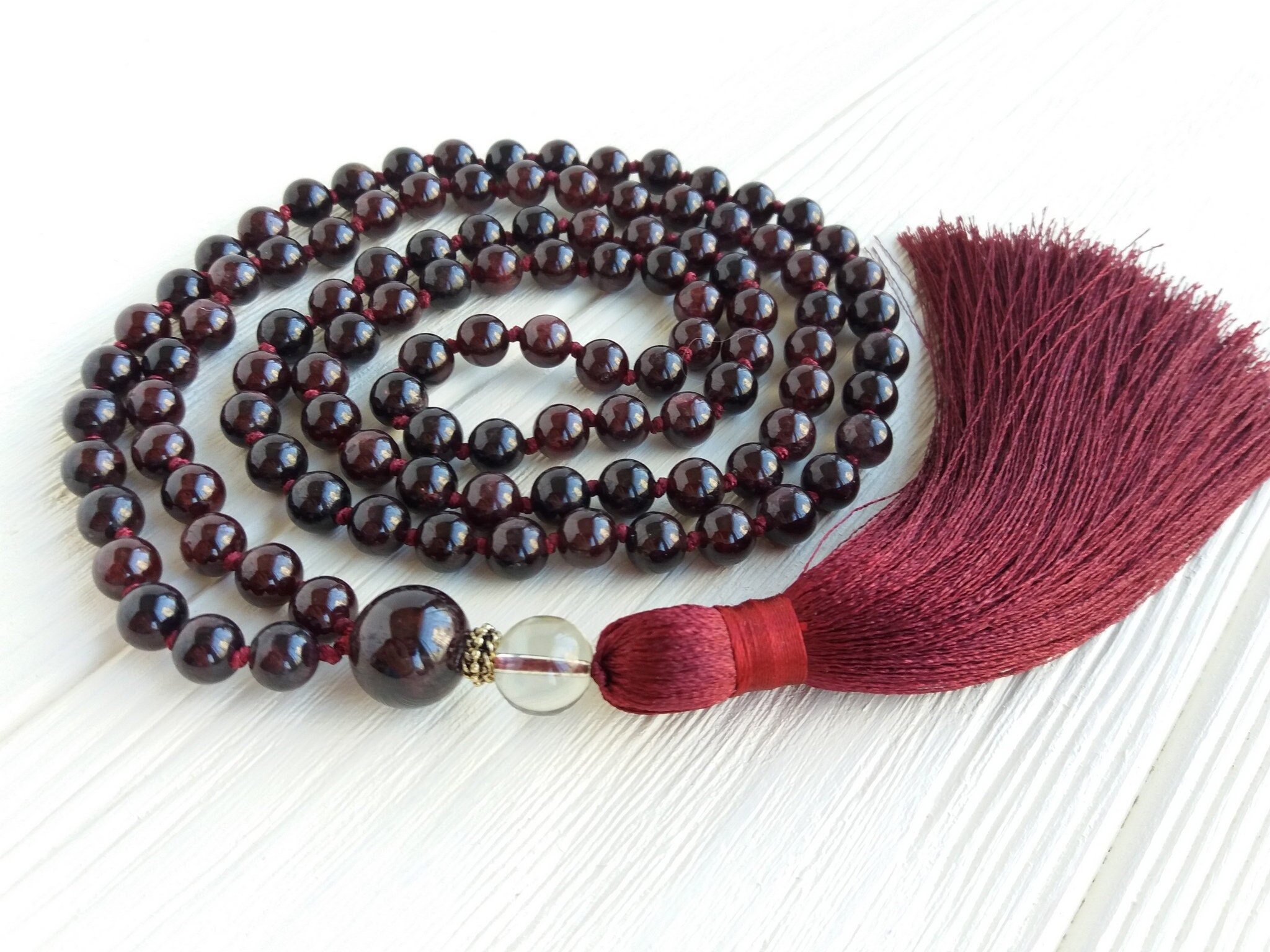 Garnet Mala Beads Japa Mala 108 Hand Knotted Mala Beads Buddhist