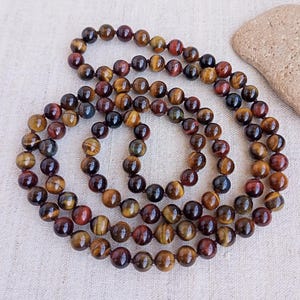 Long beaded necklace Tigers eye necklace women Red tiger eye necklace Opera length necklace Knotted beaded necklace