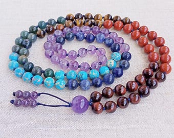 7 chakra mala necklace Mala beads 108 knotted Prayer beads buddhist