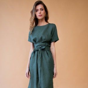 linen dresses for women, boho dress, green dress, linen bridesmaid dress, dress for wedding guest, midi linen dress, women's linen dress