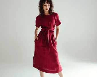 Long linen dress. Bridesmaid dress. Burgundy dress. Wrap linen dress. Linen dresses for women. Linen dress. Boho dress. Summer dress.