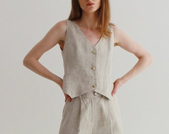 Linen vest, linen waistcoat women, linen vest tops beige, linen vest tops black, linen top, linen tank top, linen top button, sleeveless top