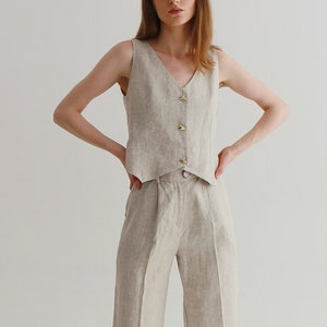 Printed Linen 2 Piece Vest and Pants Set