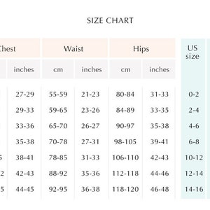 the size chart for a women's skirt