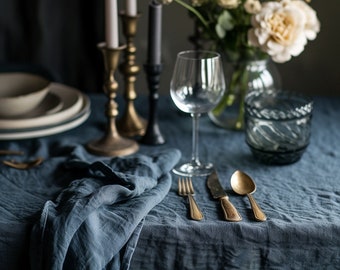 Linen tablecloth blue, linen tablecloth rectangle, washed soft linen tablecloth oval blue, linen tablecloth square, linen tablecloth round