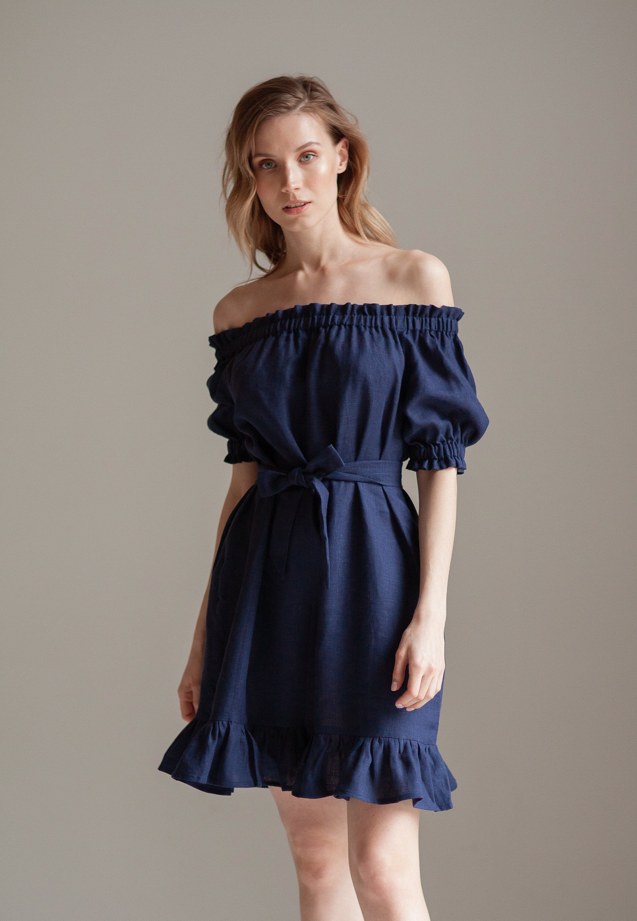 ruffle off the shoulder mini dress