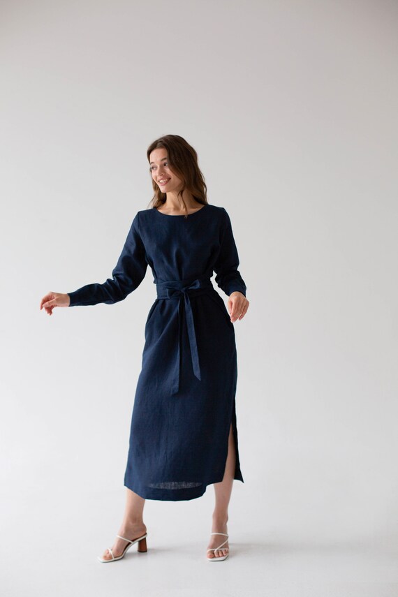Navy Blue Bridesmaid Dress Linen Wrap 