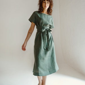 Linen Midi Dress, Sage Linen Dress, Sage Green Linen Bridesmaid Dress ...