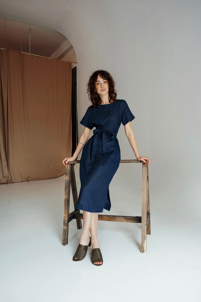 Long linen dress. Bridesmaid dress. Linen tunic. Wrap linen Etsy