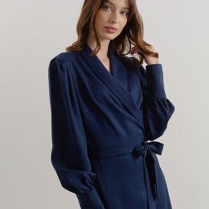 Navy Blue Classy Dress, Long Sleeve Dress, Evening Formal Cocktail Wrap ...