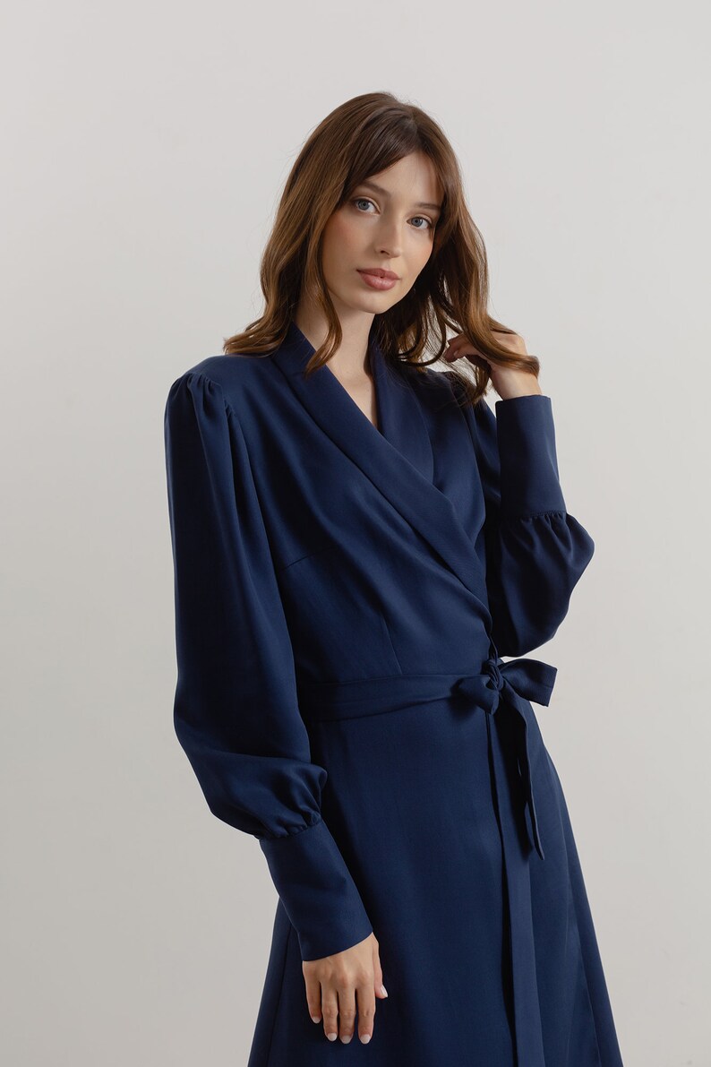 Mustard Yellow Wrap Dress Formal Evening Long Sleeve Dress - Etsy