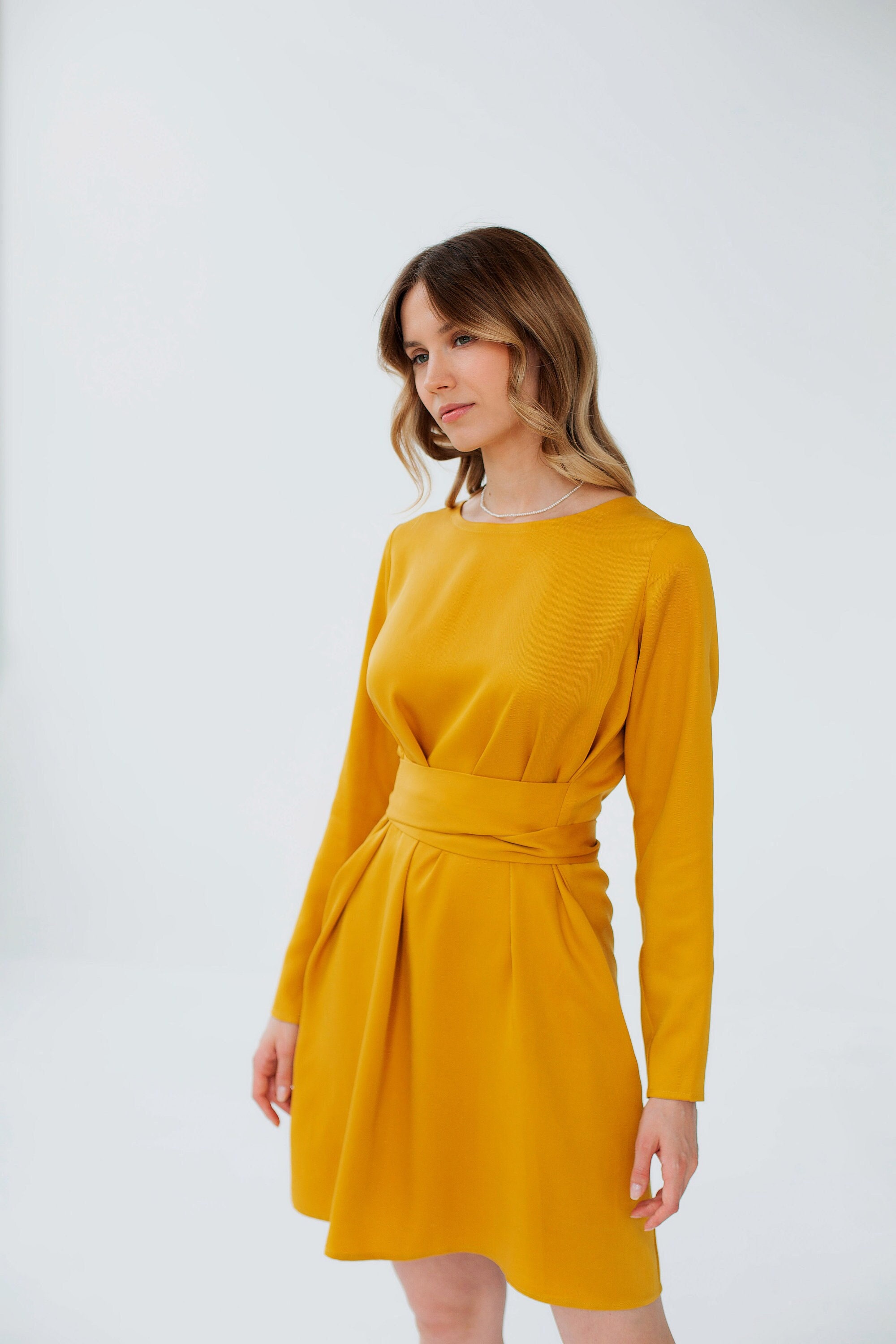 Soft Tencel Dress Boat Neck Dress 