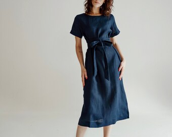 Navy blue linen dress, navy blue bridesmaid dresses, navy blue long dress, dark blue long dress, navy blue dresses for women