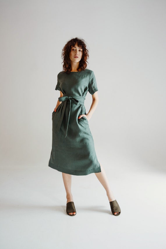 Long Linen Dress Forest Green Dress Womens Petite Dresses - Etsy