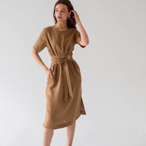 linen formal dresses Outfmvch Cotton for Women 2026 Dresses Tee Shirt Dresses for Women Office Dresses for Women Maxi Dresses Country Concert Dress neck back. Women's Linen Blend Dresses |