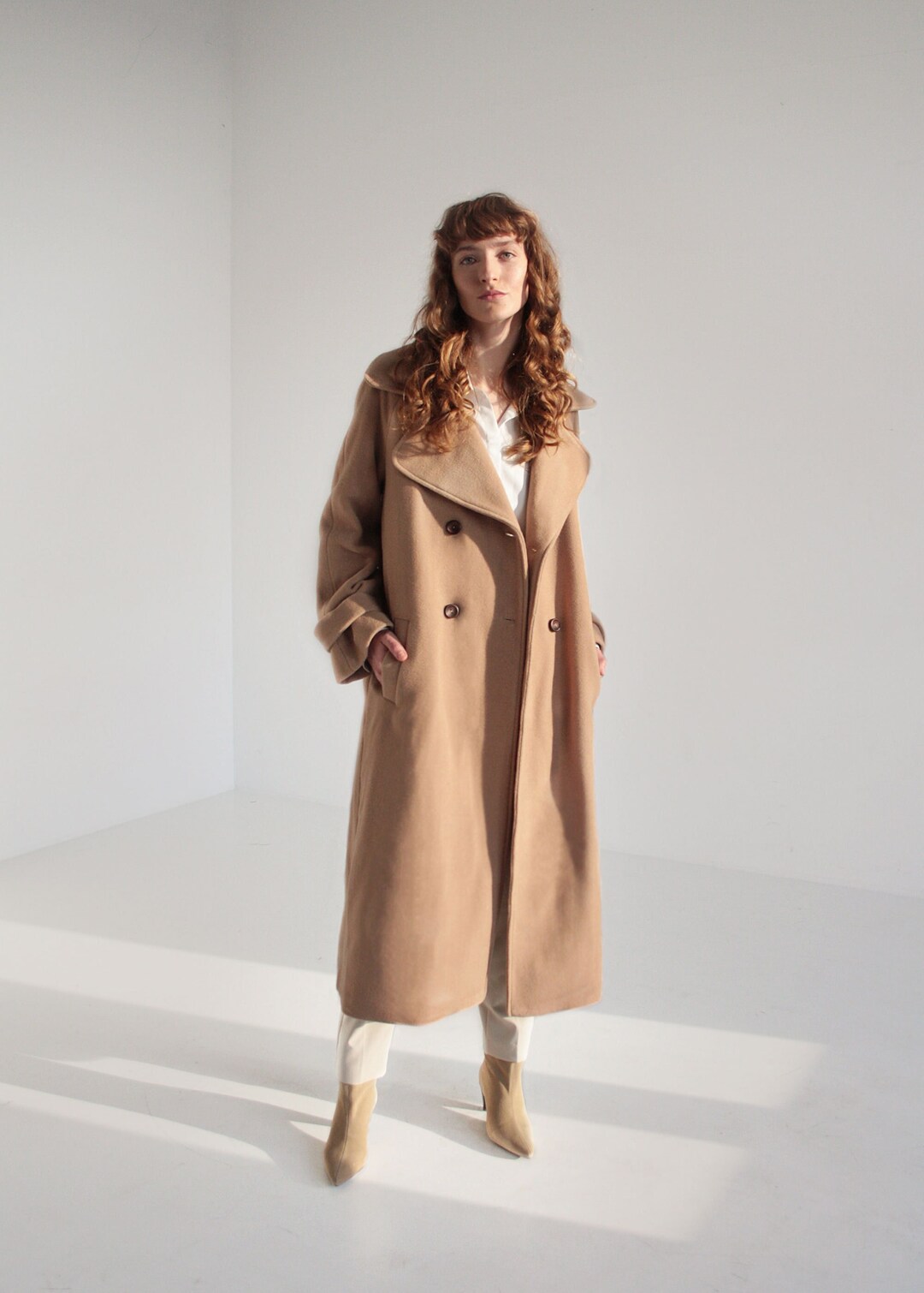 Camel Coat Women Double Breasted Wool Coat Women Modesty Etsy