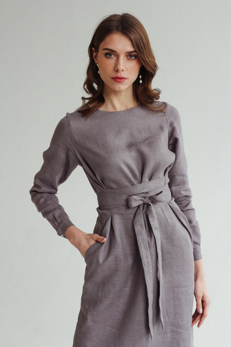 Long linen dress. Bridesmaid dress. Linen tunic. Wrap linen Etsy