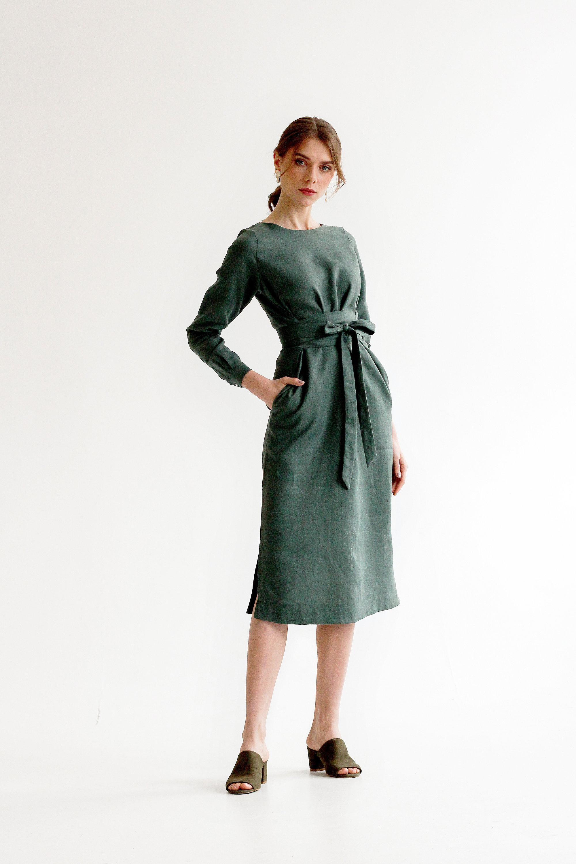 Sage Green Linen Dress Midi Linen Bridesmaid Dress Linen Etsy Hong Kong