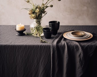 Linen tablecloth black, linen tablecloth rectangle, washed soft linen tablecloth oval blue, linen tablecloth square, linen tablecloth round