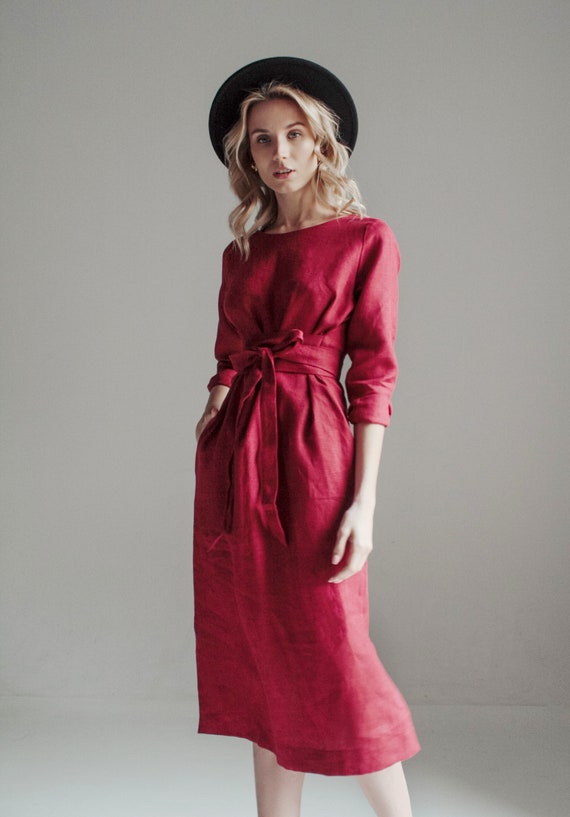Linen Dress Burgundy Linen Dress for Woman Burgundy Red | Etsy