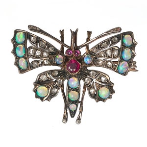 Antique Opal, Ruby and Diamond Butterfly Brooch, Circa 1890