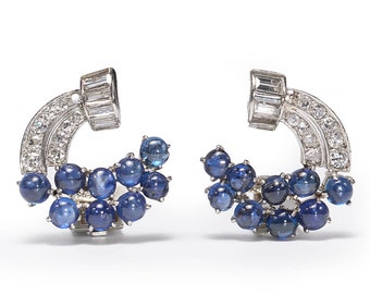 Vintage Sapphire, Diamond and Platinum Earrings