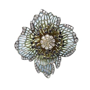 Moira Poppy Plique à Jour Enamel, Diamond, Silver and Gold Brooch