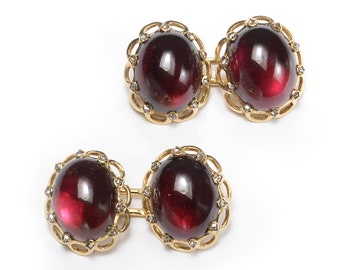 French Antique Garnet, Diamond and 18ct Gold Cufflinks, Circa 1900