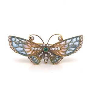 Diamond, Emerald and Blue-Pink Enamel Butterfly Brooch