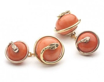 Coral & Gold Snake Cufflinks