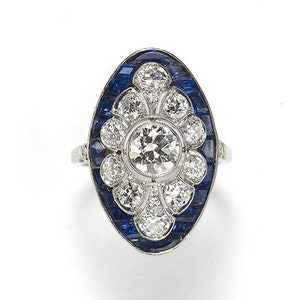 Art Deco Sapphire Diamond and Platinum Ring, Circa 1930