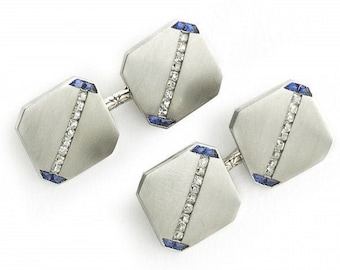 J. E. Caldwell Sapphire & Diamond Platinum Cufflinks | Dated 1922