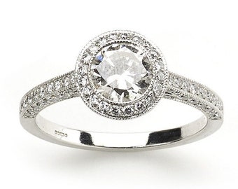 Modern Diamond And Platinum Halo Ring, 0.85 Carats