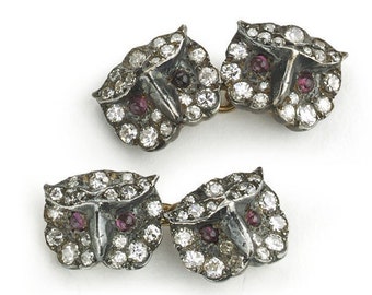 Diamond, Ruby, Silver And Gold Owl Cufflinks, Circa 1970