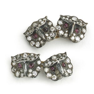 Diamond, Ruby, Silver And Gold Owl Cufflinks, Circa 1970
