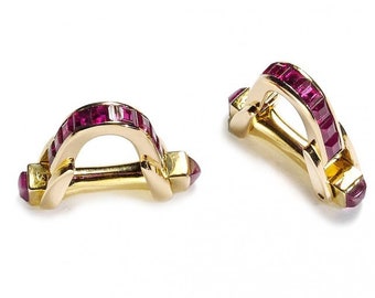 French Ruby And Gold Stirrup Cufflinks, By Paul Mille, Circa 1940