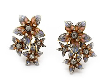 Moira Plique À Jour Enamel And Diamond Flower Earrings