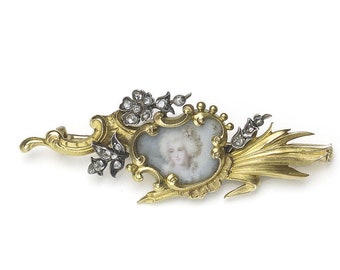 Louis Aucoc French Art Nouveau Diamond And Gold Portrait Brooch, Circa 1900