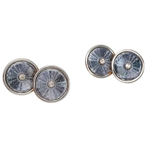 Art Deco Grey Enamel, Diamond, Platinum and Gold Cufflinks, Circa 1930