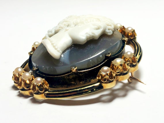 French Antique Sardonyx, Pearl, Enamel And Gold C… - image 3