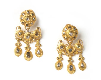 Antique Spanish Diamond and Gold Girandole Earrings, Circa 1780