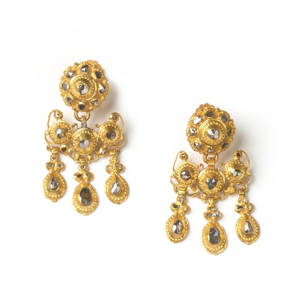 Antique Spanish Diamond and Gold Girandole Earrings, Circa 1780