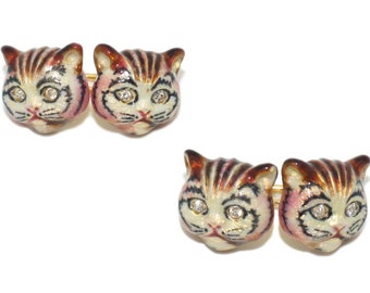 Modern Enamel, Diamond And Gold Cat Cufflinks