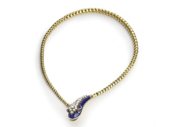 Antique Blue Enamel Snake Necklace