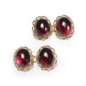 French Antique Garnet Diamond and Gold Cufflinks, Circa 1900 image 1