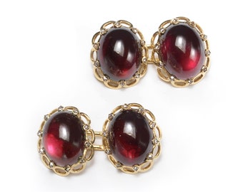 French Antique Garnet Diamond and Gold Cufflinks, Circa 1900