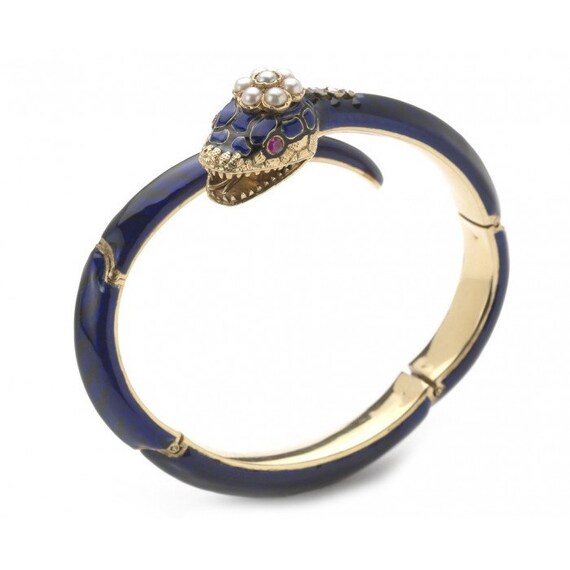 Antique Blue Enamel Snake Bangle