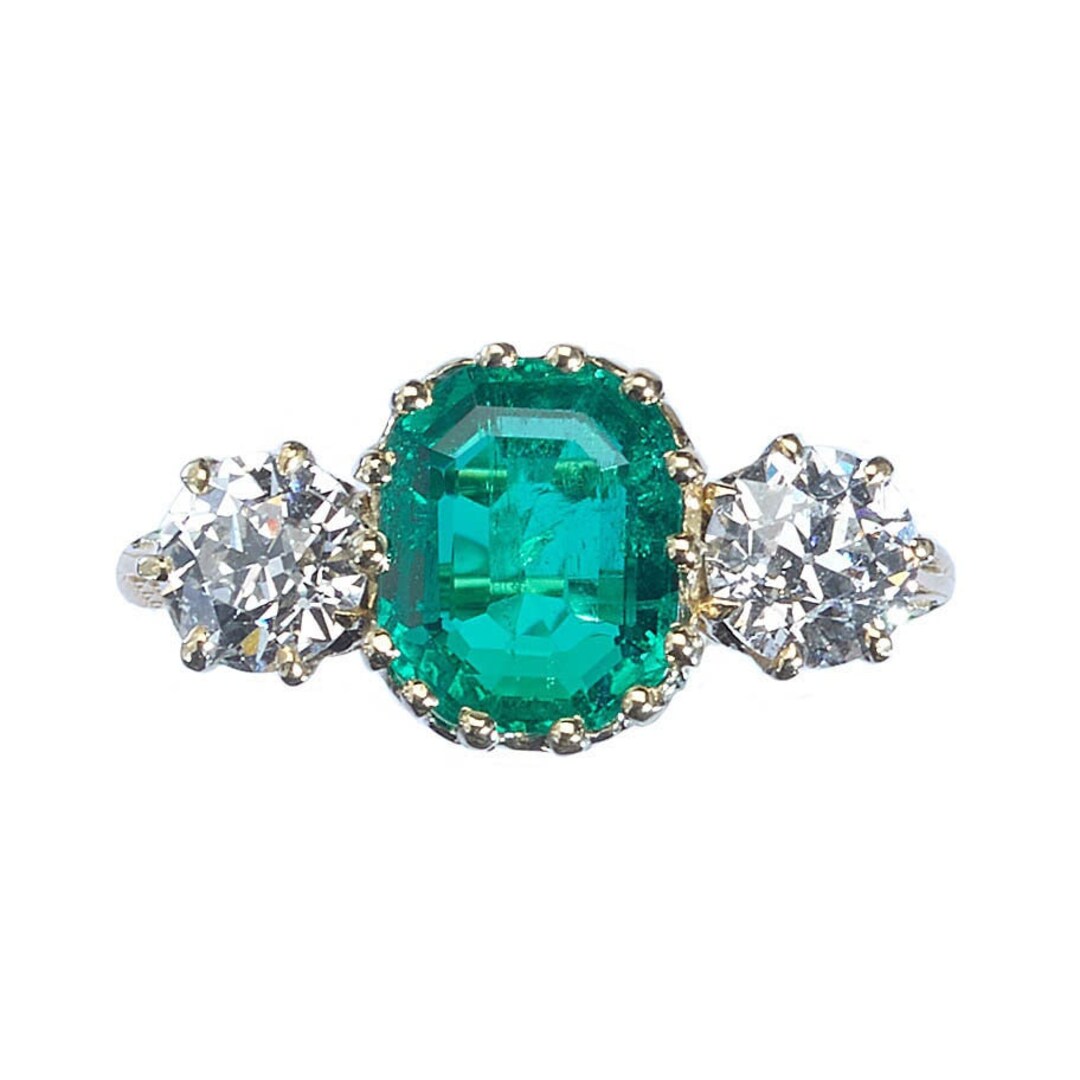 Antique Emerald Diamond and Gold Three Stone Ring Circa 1900 - Etsy