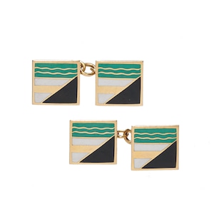Art Deco Paul Brandt Enamel and Gold Cufflinks, Circa 1930