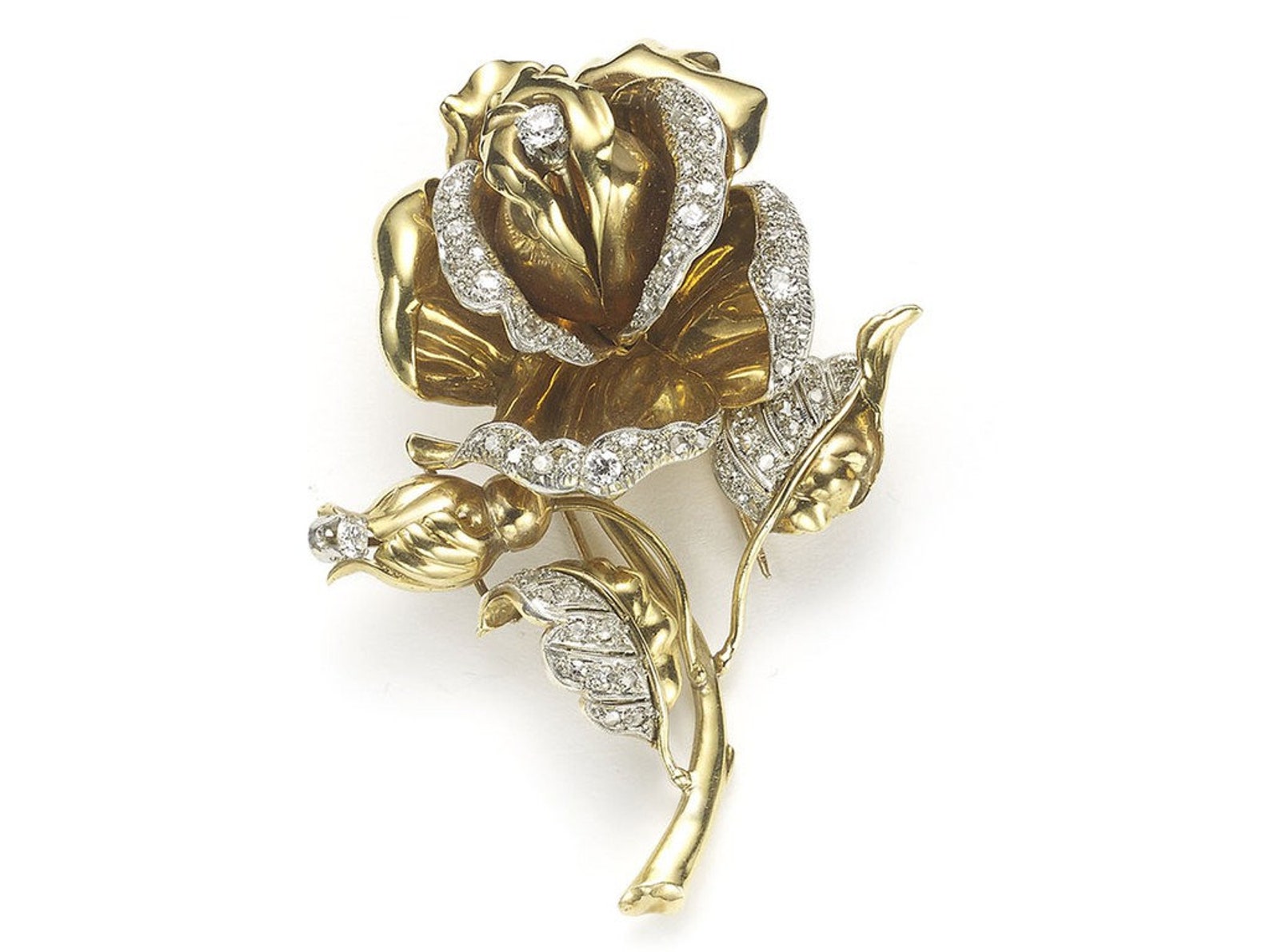 Vintage Gold & Diamond Rose Brooch Etsy
